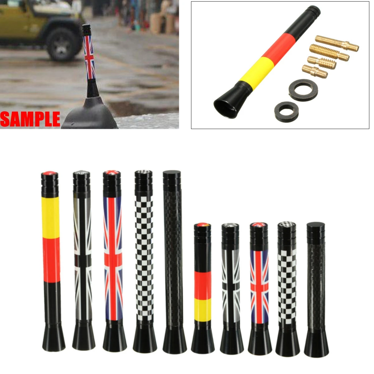 Hot Sale 7.7cm/10.7cm New Union Jack UK GER Flag Carbon Fiber Grid Car Antenna For Mini Cooper S R55 R56 R60 Styling | Автомобили и