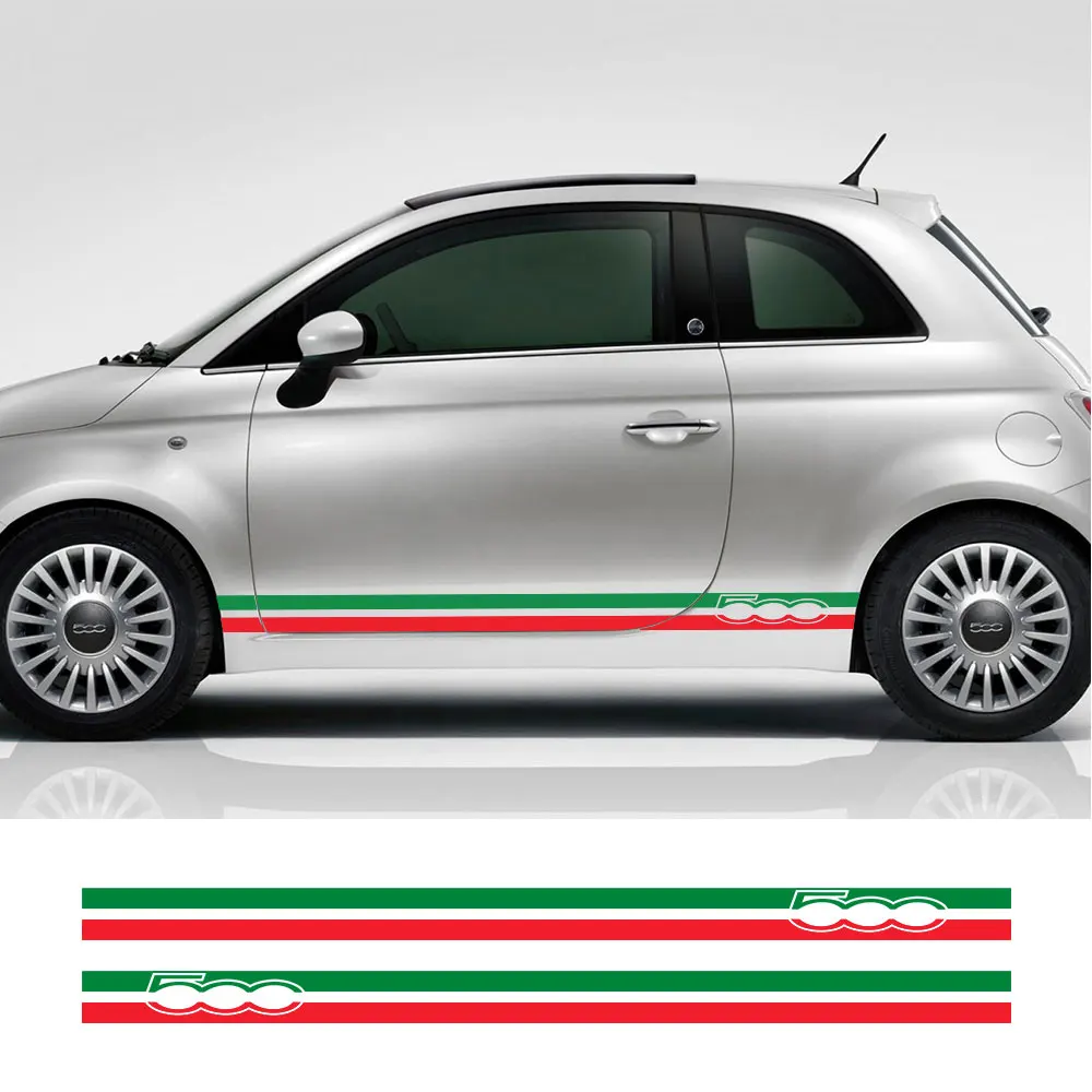 2PCS Italian Flag Auto Vinyl PVC Decals For Fiat 500 Abarth Car Door