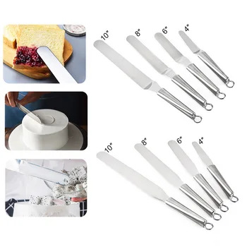 

6/8/10 Inches Stainless Steel Straight Handle Curved Handle Butter Cake Cream Spatula Fondant Baking Pastry Cake Decorating Tool