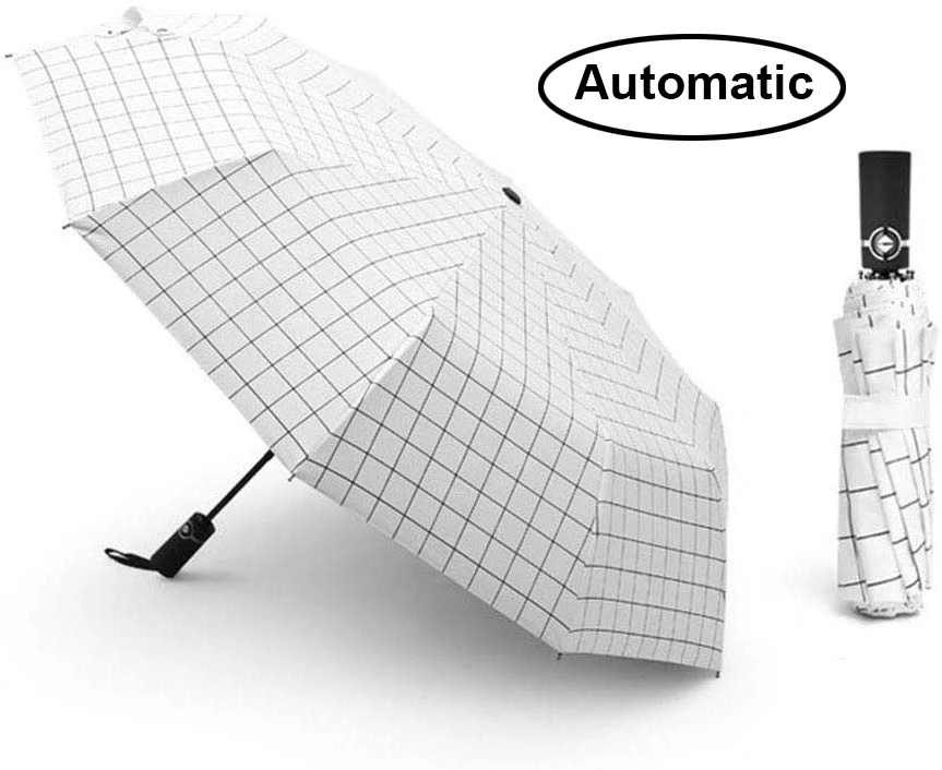 Automatic-White Классический сетчатый автоматический складной зонт с 10 ребрами, Мужской Зонт от дождя, сильный Ветрозащитный большой зонт от дождя, женские брендовые зонты для гольфа - Цвет: Automatic-White