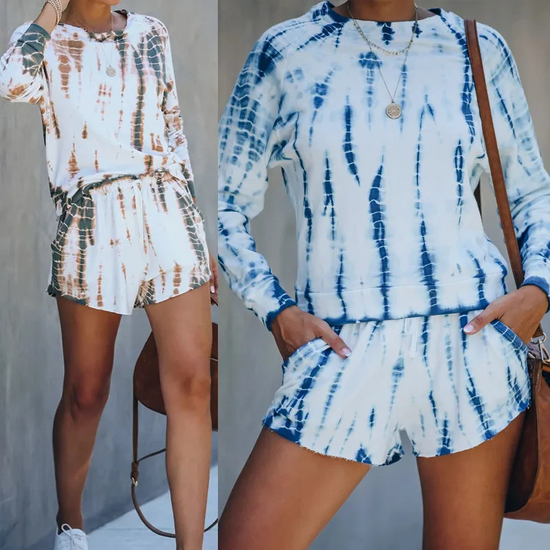 Осенний женский уличный комплект модный Свободный пуловер с круглым вырезом и