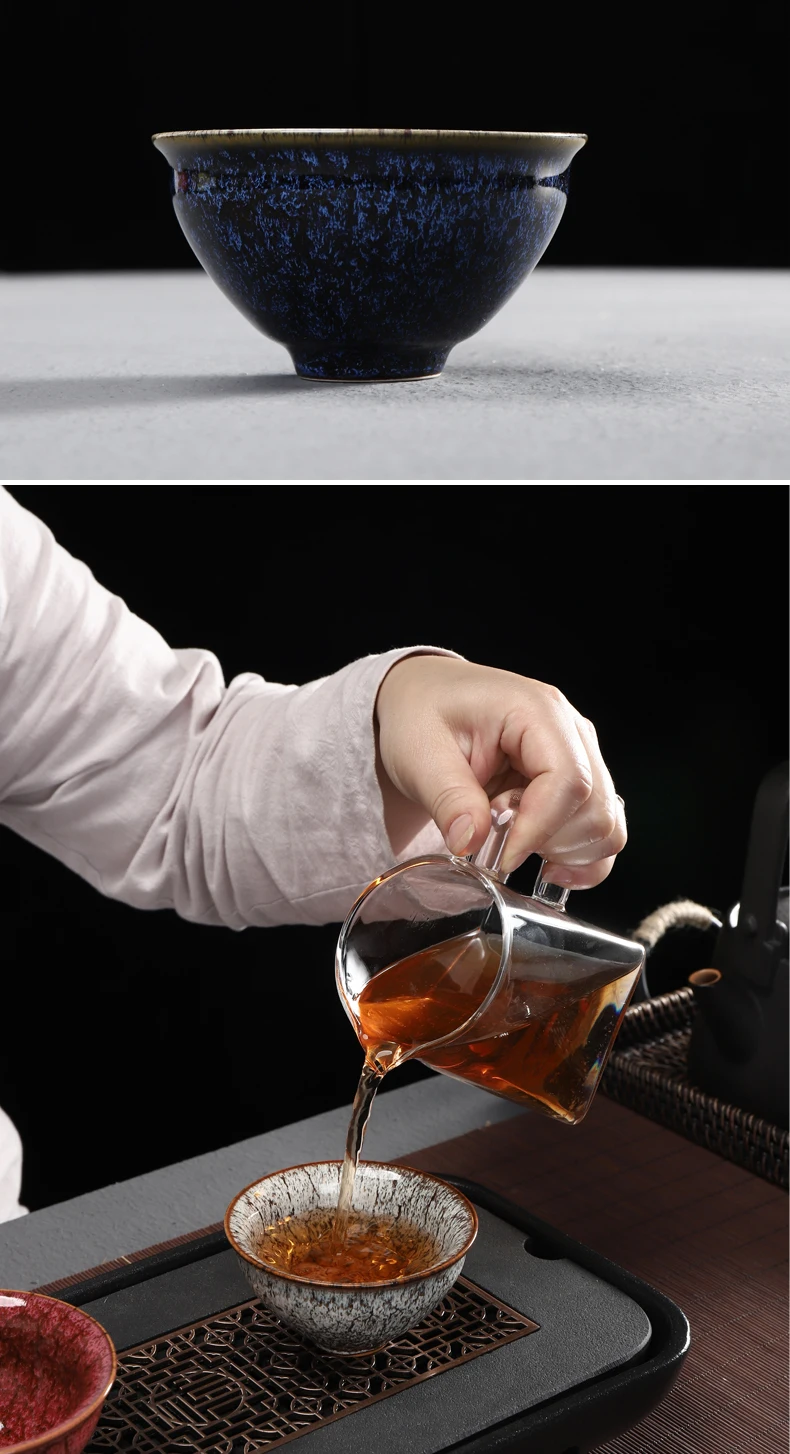Печь изменяет чашку кунгфу чай наборы домашнего использования керамический образец чашки чая индивидуальная чашка Тяньму строит хост Кубок пять линий чашки