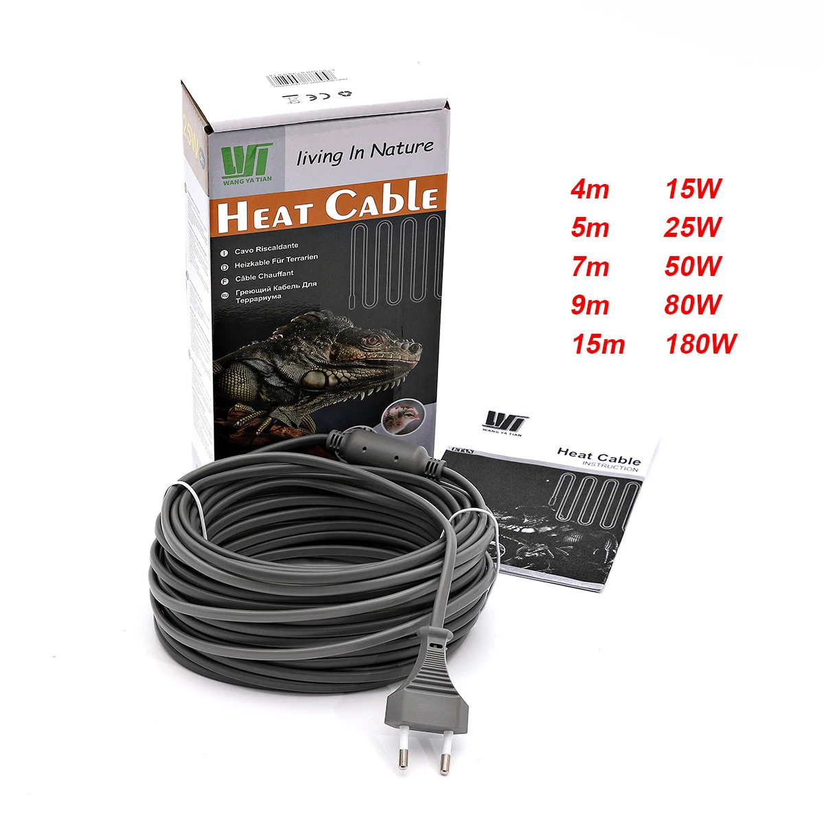 220V EU Plug-in Power Cord Self Regulating Heating Cable for Water pipe Freeze Protection, Reptiles Pets Heating