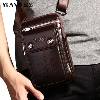 

YIANG Brand Genuine Leather Men's Waist Belt Bag Hip Fanny Pack Mini Shoulder Bag Chest Pouch Mobile Phone Pocket Money Purse