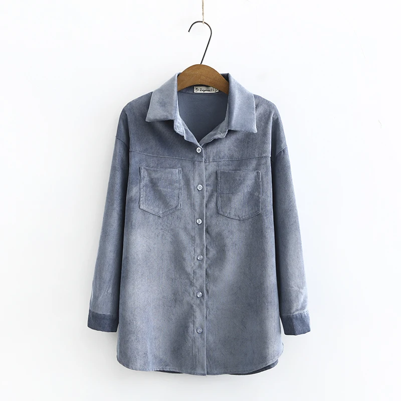 Женская Вельветовая рубашка повседневный однобортный Топ синего розового