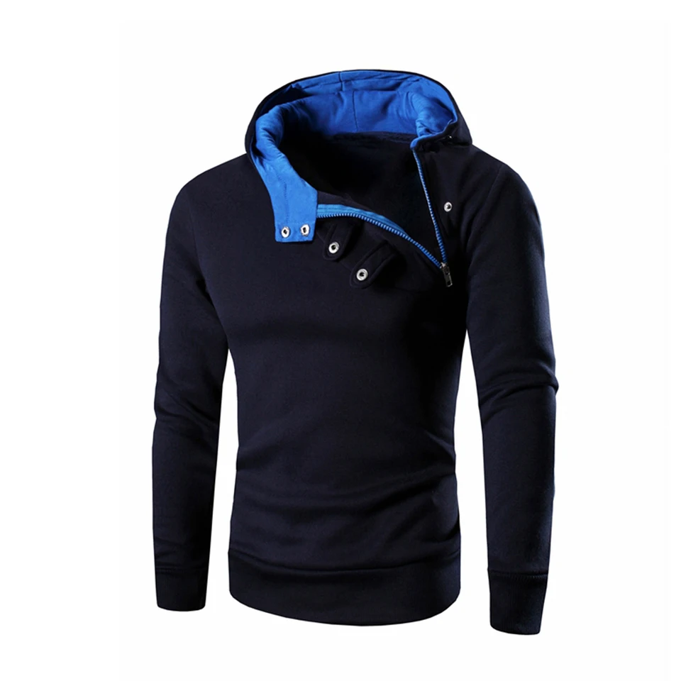 oblique color block zippers fleece hoodie