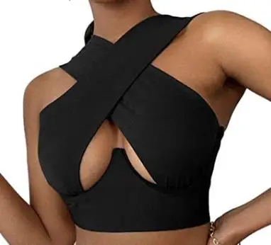 Women's Criss Cross Tank Tops Sexy Sleeveless Solid Color Cutout Front Crop Tops Party Club Streetwear Summer Lady Bustier Tops B