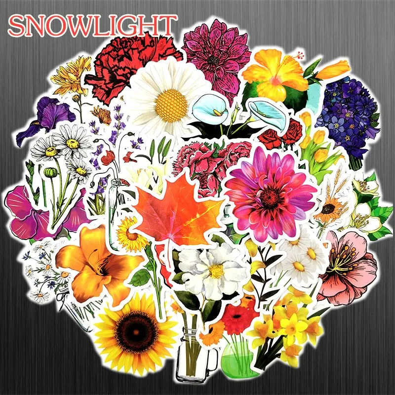 50Pcs Beautiful Plants Flower Waterproof Sticker for Car Laptop Motorcycle Luggage Guitar Decorate Cool Toy Stickers