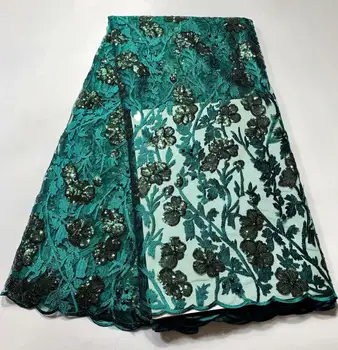 

Hot sale dark green 3D Sequin embroidery French lace fabric, wholesale price Sequin Nigeria lace fabric FYIN-1122
