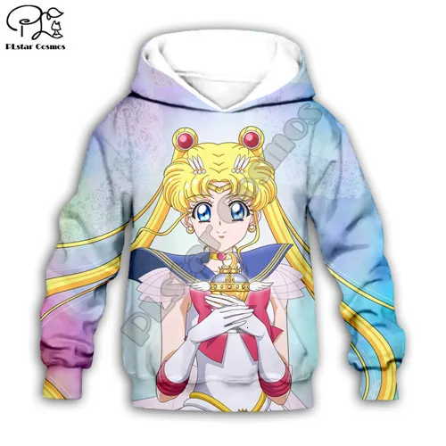 Kids hoodies Детская одежда для маленьких девочек толстовка с капюшоном с 3D принтом «Сейлор Мун» и «Галактика» для дочки футболка с радугой пуловер на молнии для малышей 10 - Цвет: Kids hoodies