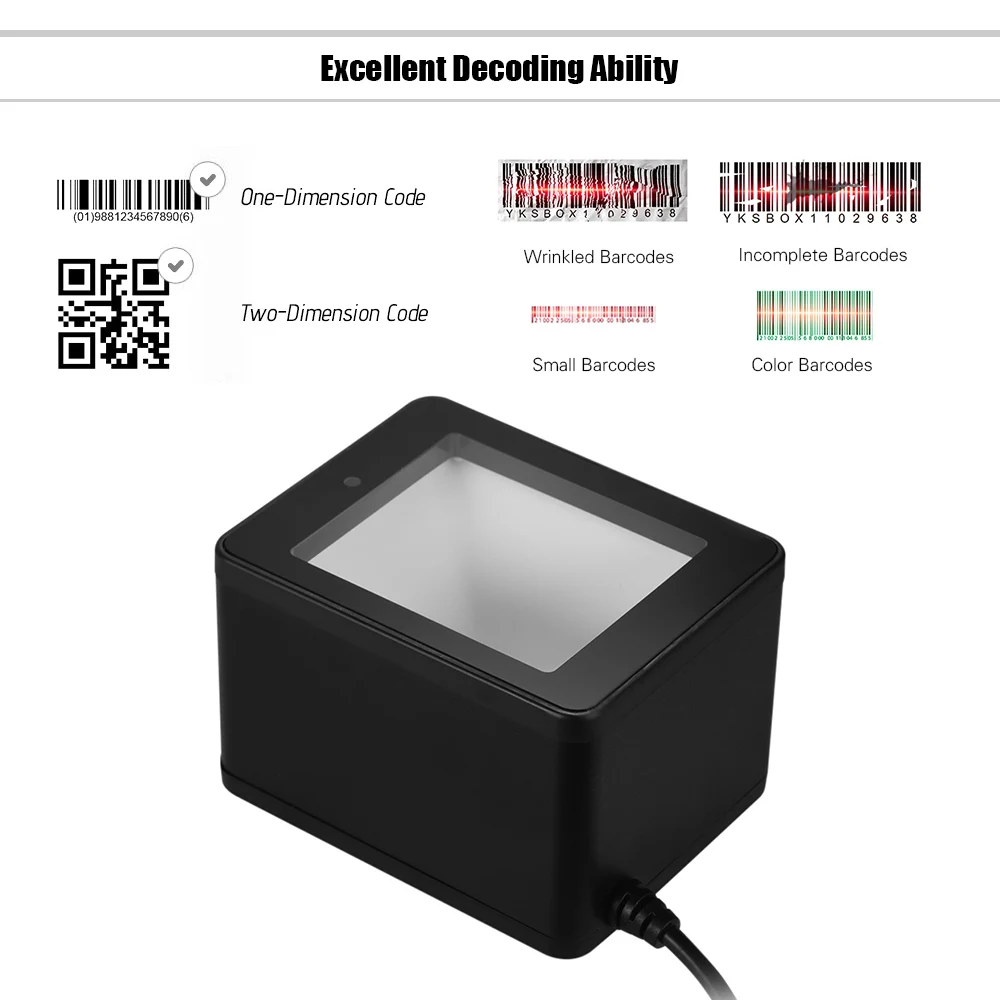 Aibecy YHD 9800 1D/2D/QR сканер штрих кода настольный USB проводной считыватель кмоп датчик