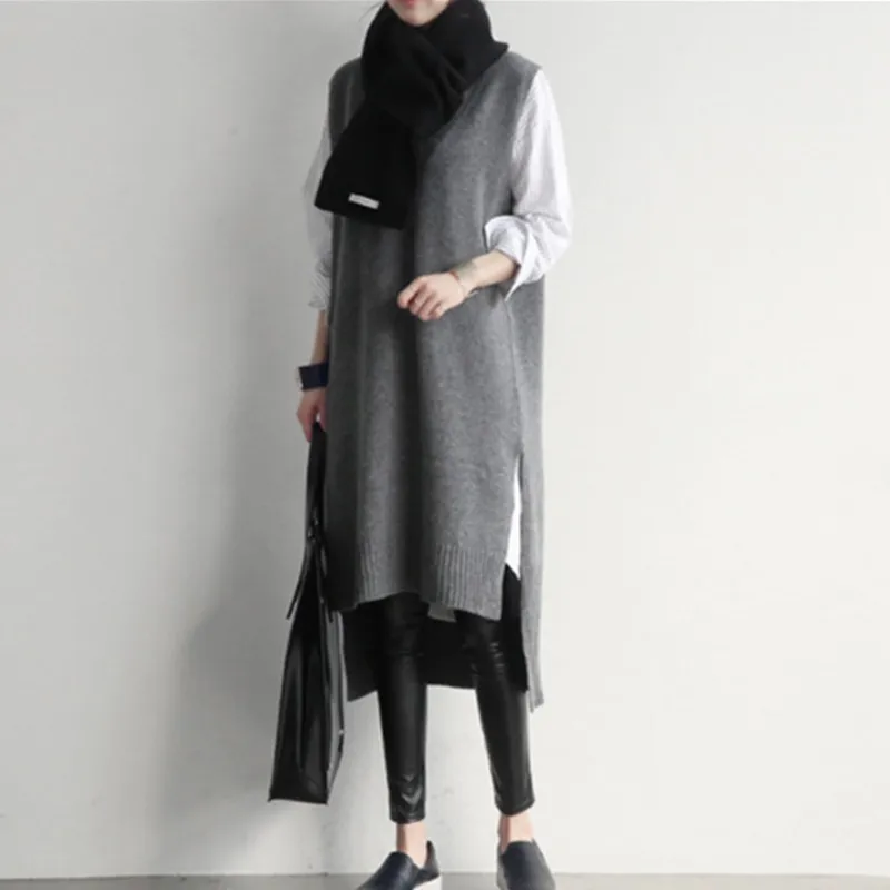 

Autumn Winter Sweater Vests Women's Sleeveless Cashmere Knit Pullovers Vest long Waistcoat Slim Casual Female Shirt
