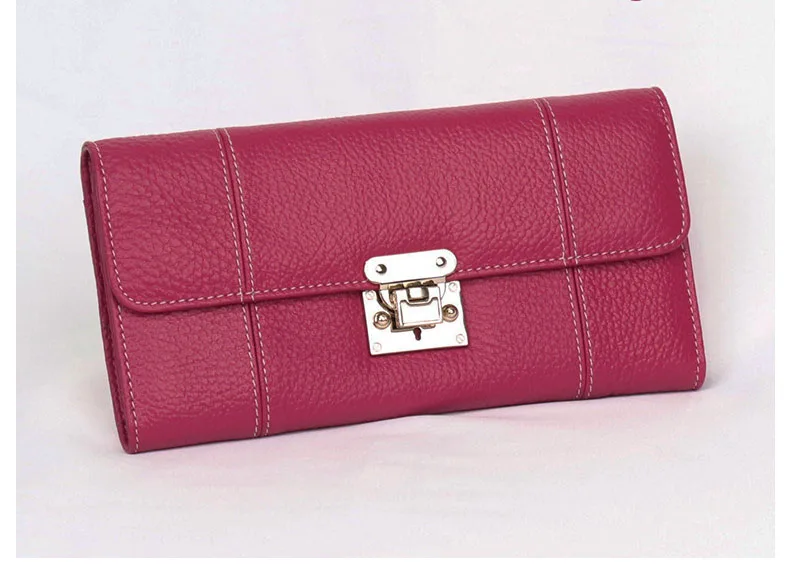 Hot Pink Натуральная большие кожаные бумажники несколько карт держатель клатч кошелек женский кожаный твердый кошелек молодой леди модный стиль - Цвет: Hot Pink