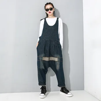 

LANMREM 2020 spring summer new sleeveless jumpsuit for women stitching personality loose large size hanging denim pants YJ294