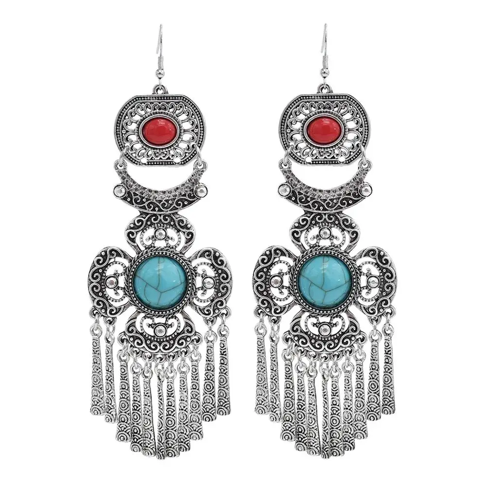 Boho Ethnic Retro Long Tassel Drop Earrings For Women Big Acrylic