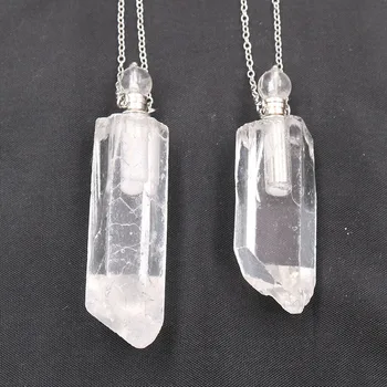 

YJXP White Crystal Perfume Bottle Pendant Necklaces for Essential Oil Diffuser Aromatherapy Natural Raw Stone Women Men Jewelry