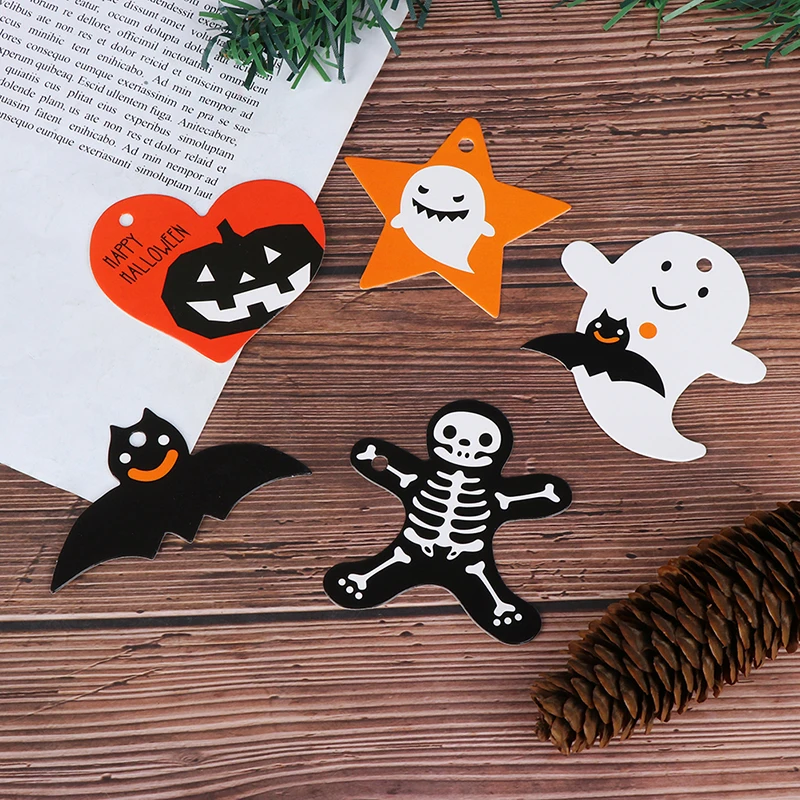 50pcs/set Halloween Packaging Hang Tags Pumpkin Skull Bats Gift Favors Horror Party Handmade Biscuit Candy Bag Decor | Дом и сад