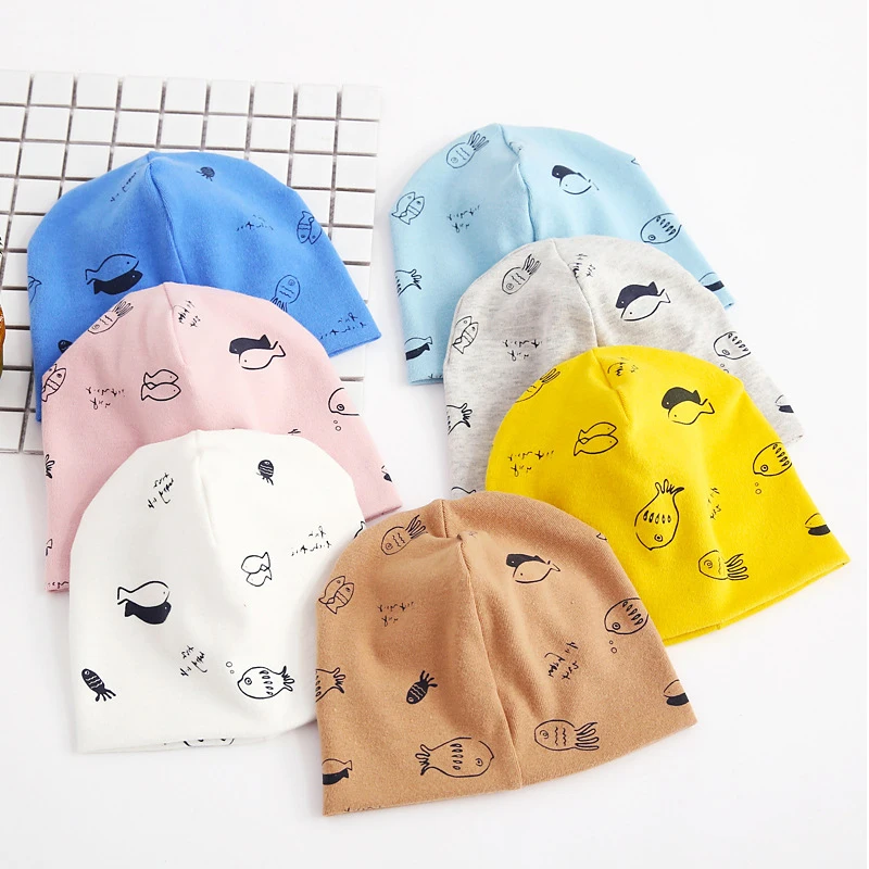 

New Children's Hat Autumn Winter Baby Boy Girl Cotton Caps Kids Headwear Beanies Cartoon Fish Print Hats Accessories