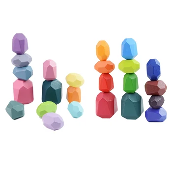 

Kids Toy Wooden Colored Stone Blocks Building Block Montessori Educational Toys Rainbow Color Wooden Toy