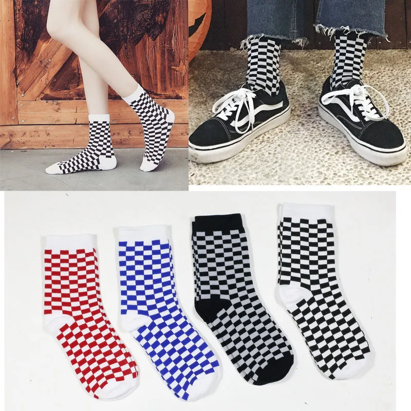 

Korea funky harajuku trend women checkerboard socks geometric checkered socks men hip hop cotton unisex streetwear novelty socks