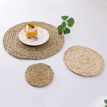 

1PC Handmade Weave Non-Slip Placemat Coaster Rattan Table Mat Wicker Table Padding Cup Mats Decorative Accessories