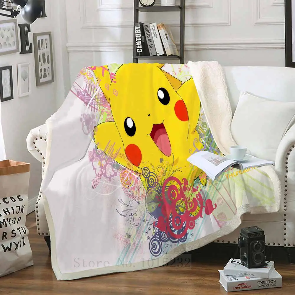 Одеяло Pokemon Pikachu с 3D принтом из шерпы, покрывало для дивана, покрывало для путешествий, постельные принадлежности, бархатное плюшевое Флисовое одеяло, покрывало - Цвет: 17