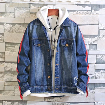 

Fits Denim Solid Slim Single breasted Bird pattern Coats Men Cowboy Fashion Clothing Hip Hop Jean Jacket