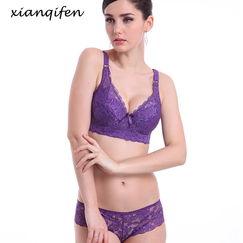 

Xianqifen top bh lace thin bras for women sexy panty brief plus size push up brassiere 36 38 42 lingerie underwear set wireless