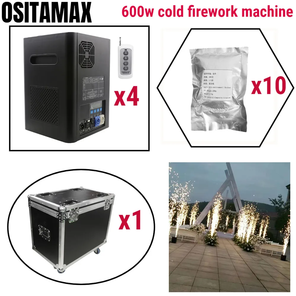 

4+Flycase 600w Pyrotechnics Cold Fireworks Flame Fountain TI Powder for Wedding Stage Effect Firework Equipment Sparkers Machine