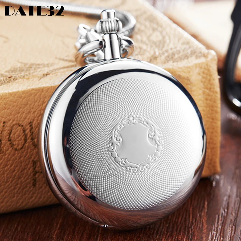 

Roman Numeral Luxury Copper Mechanical Pocket Watch Engrave Carving Sliver Case Steampunk Skeleton Dial Fob Chain Clock for Men