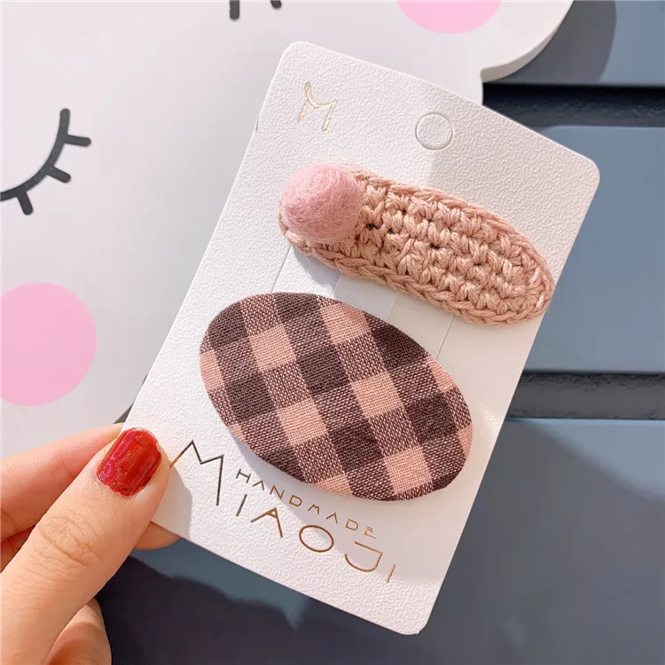 2piece/sets Cloth art grid Hairpins Cute BB Hair Pins Clips Accessories for women Girls safety Barrettes Hairgrips headwear Gift
