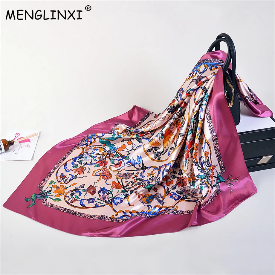 Зимний шарф в цветочек с птицами, женские квадратные шарфы, женский платок, модная бандана, платок для дам, хиджаб, брендовые шарфы