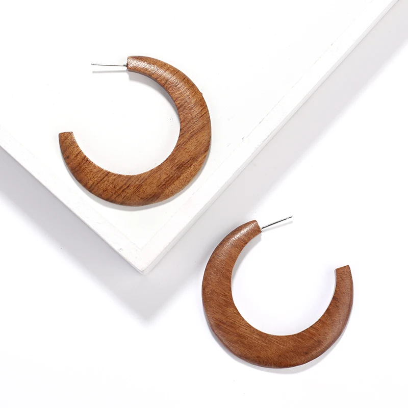 

AENSOA Korean Moon Shape Wood Earrings 2019 Fashion Crescent Design Statement Earrings Ethnic Hyperbole Geometric Drop Earrings