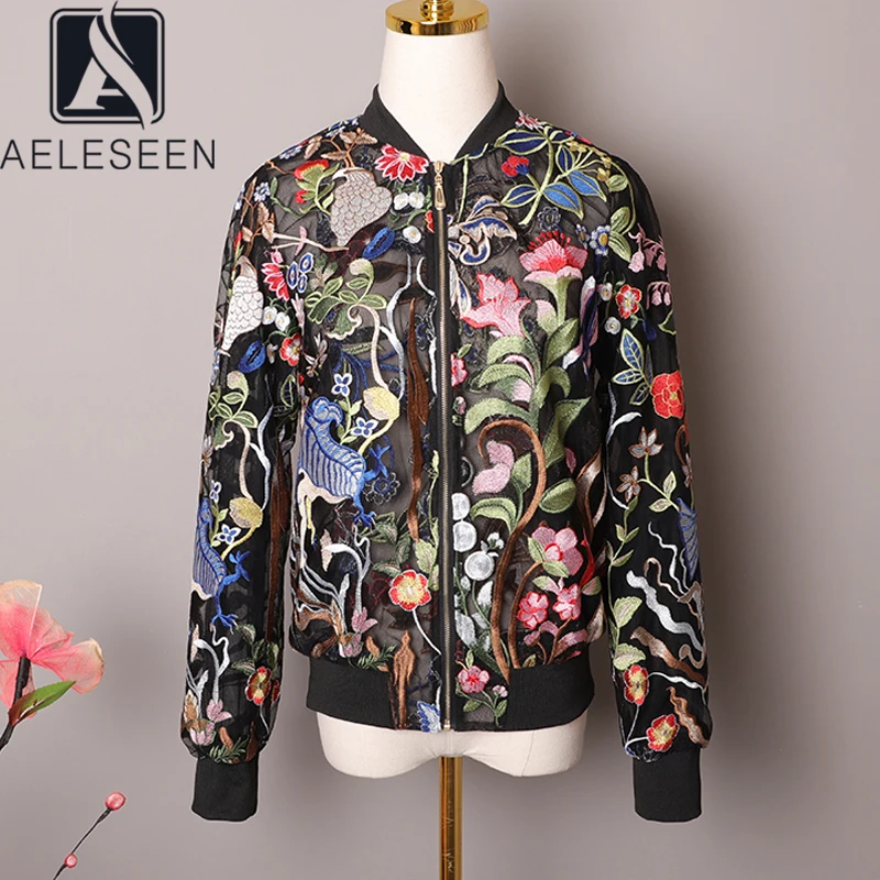 AELESEEN подиумная модная Осенняя сетчатая куртка женская с длинным рукавом роскошная аппликация вышивка бисером элегантная винтажная женская верхняя одежда