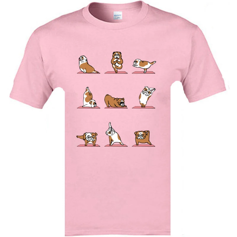 English_Bulldog_Yoga_7094 Tops Shirt 2018 Discount O-Neck Custom Short Sleeve 100% Cotton Men's Tshirts Printed Tshirts English_Bulldog_Yoga_7094 pink