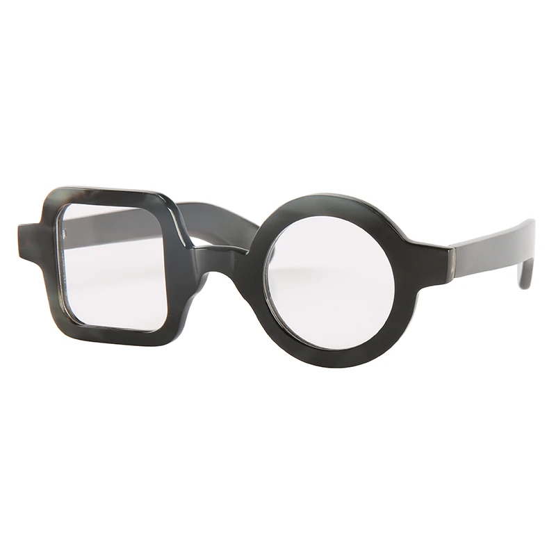 Luxury asymmetric half square half round black buffalo horn optical