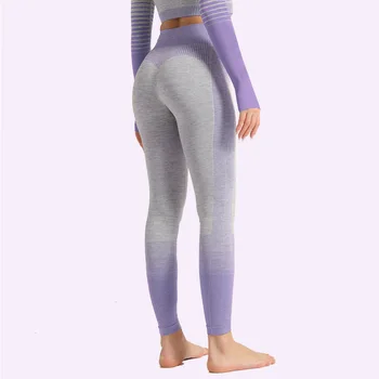 

Women Seamless Striped Stitching High Waist Leggings Women Slim Push Up Fitness Leggings High Elasticity Gym Workout Leggings