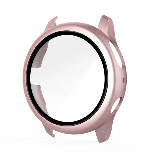 Case for Samsung Galaxy Watch Active 2 44mm 40mm Full Coverage Bumper Case with Tempered Glass Protective Cover Screen Protector Rose Gold