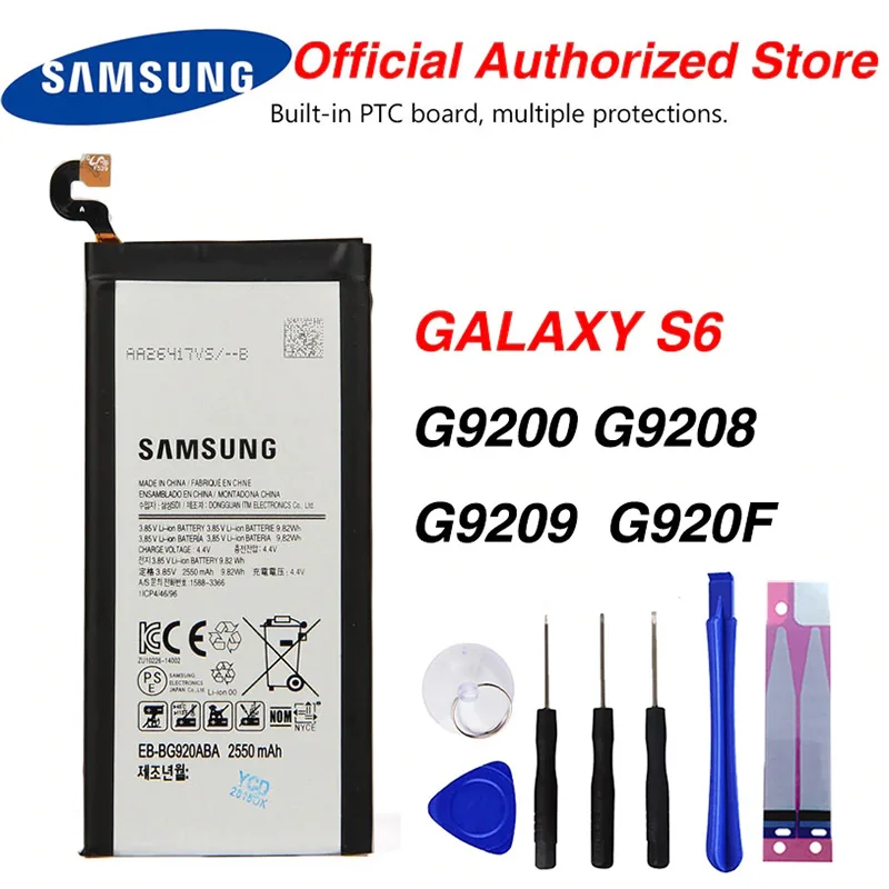 Оригинальный аккумулятор Samsung EB-BG920ABE для GALAXY S6 G9200 G9208 G9209 SM-G920F G920I G920 G920A G920V G920T 2550mAh