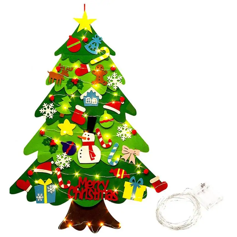 

Felt Christmas Tree with String Light Hanging Wall Decorations (No Battery)