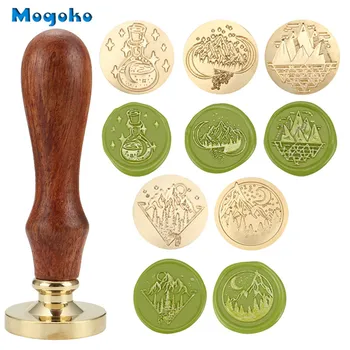 

Mogoko 1x 30mm Moon and Mountain Wax Seal Stamp Retro Wood Classic Sealing Wax Stamps Envelope Card Decor Antique Seal Wax Stamp