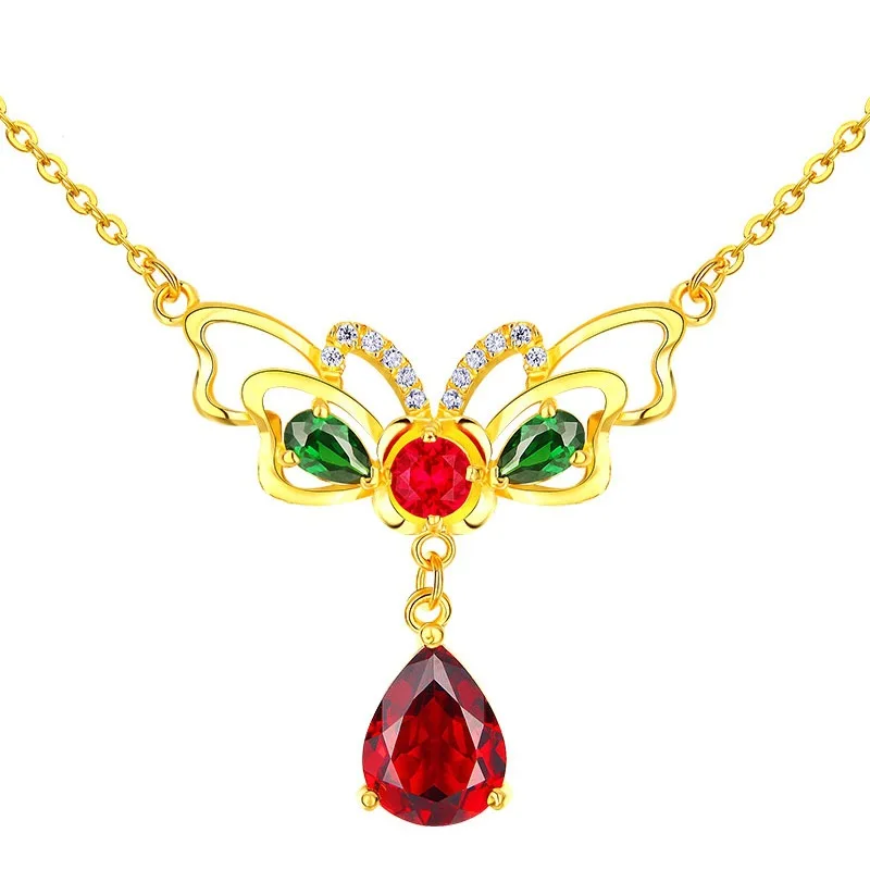 Bague Ringen, винтажное ожерелье с имитацией бабочки и драгоценным камнем для женщин, в форме капли воды, рубиновое серебро, 925, ювелирное изделие, Подарок на годовщину