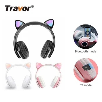 

Travor cat ear wireless bluetooth headset Cute Style Headband gaming headset Colorful BT 5.0 Headphone for Grils Gift Beauty