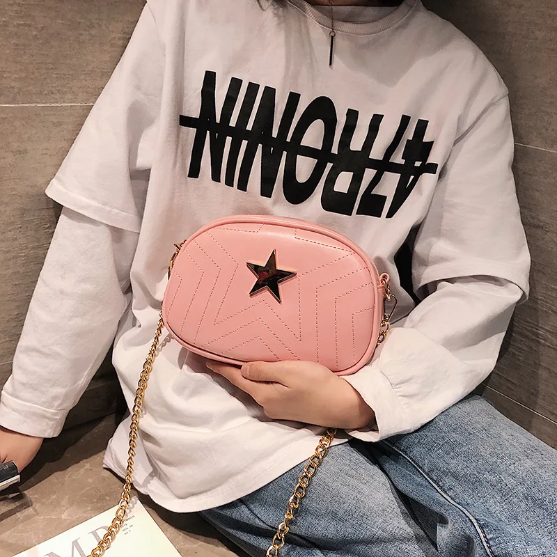 

New star chain shoulder bag fashion Joker embroidery mini slung small square bag