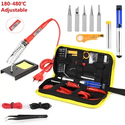 Kit de fer à souder à température réglable, 220V 80W, LCD, outils de soudage, bricolage, pointes de soudage, chauffage en céramique, pompe à dessouder 