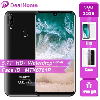 Перейти на Алиэкспресс и купить Мобильный телефон Oukitel C16 Pro, экран Waterdrop 5,71 дюйма, 3 ГБ 32 ГБ, четырёхъядерный процессор MTK6761P, сканер лица и отпечатков пальцев, 2600 мАч, 4G LTE