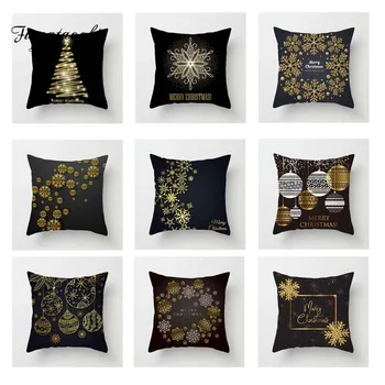 

Fuwatacchi Xmas Golden Black Cushion Cover Stars Soft Throw Pillow Cover Decorative Sofa Pillow Case Pillowcase