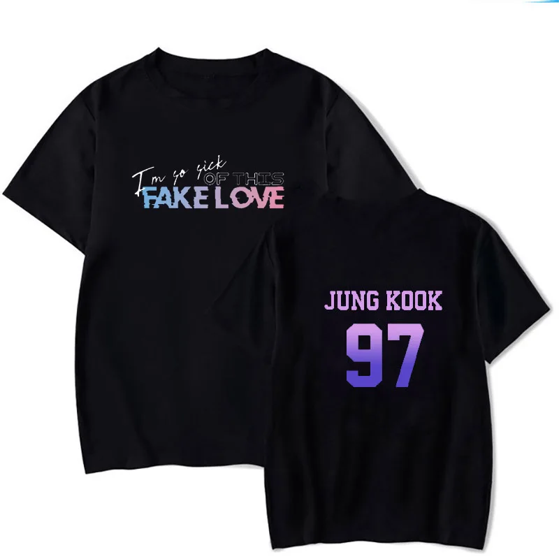 Kpop Футболка с имитацией любви 92jin 97jungkook Алфавит принт Bangtan мальчики Harajuku короткий рукав пуловер Футболка