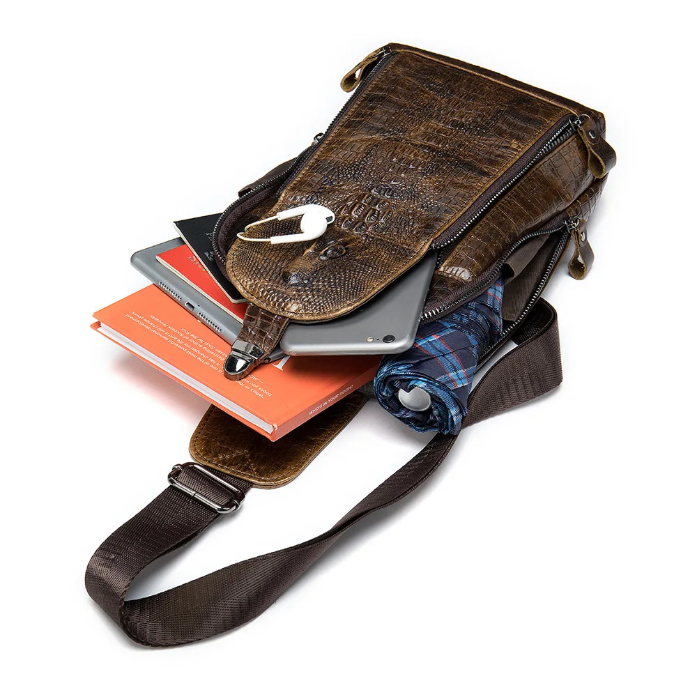 Genuine Leather Men's Sling Chest Bag for Teenager Boy Casual Crossbody Bagpack Vintage Male Travel Shoulder Messenger Back Pack