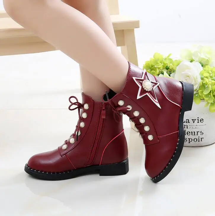 Ботинки для девочек; кожаные ботинки принцессы; осенне-зимняя обувь; детские ботинки; новые модные детские Ботинки martin; бархатная обувь для девочек